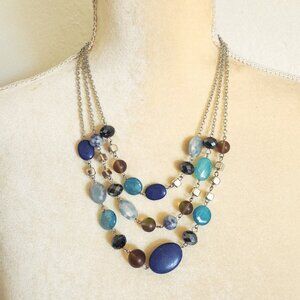 NWT Cargo Blue Semi Precious Gemstone Iridescent Multi Layered Necklace
